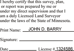 Land Surveyor Stamp - Minnesota
Customized with name and license number. Fast Shipping