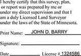 Land Surveyor Stamp - Minnesota
Customized with name and license number. Fast Shipping