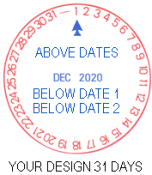 N77 (1-3/4" Dia.)  31 DAY CUSTOMIZABLE YOUR TEXT ABOVE AND BELOW DATES Rotary XpeDater Date Stamp